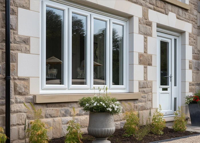 uPVC double glazed windows external stone wall